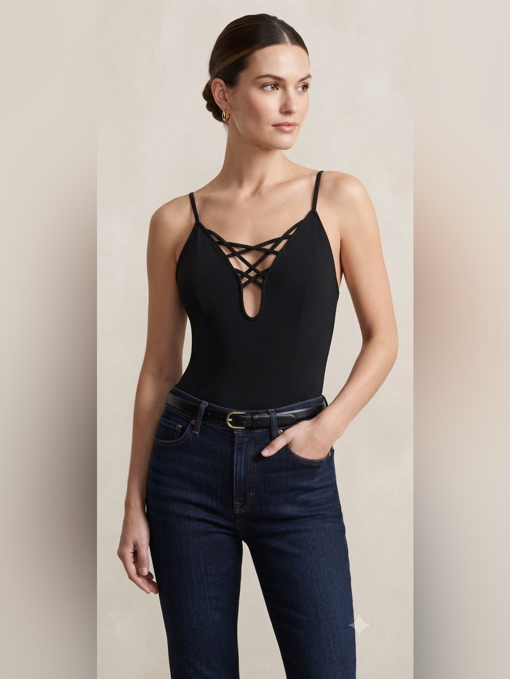 Express Black Crisscross V-Neck Bodysuit